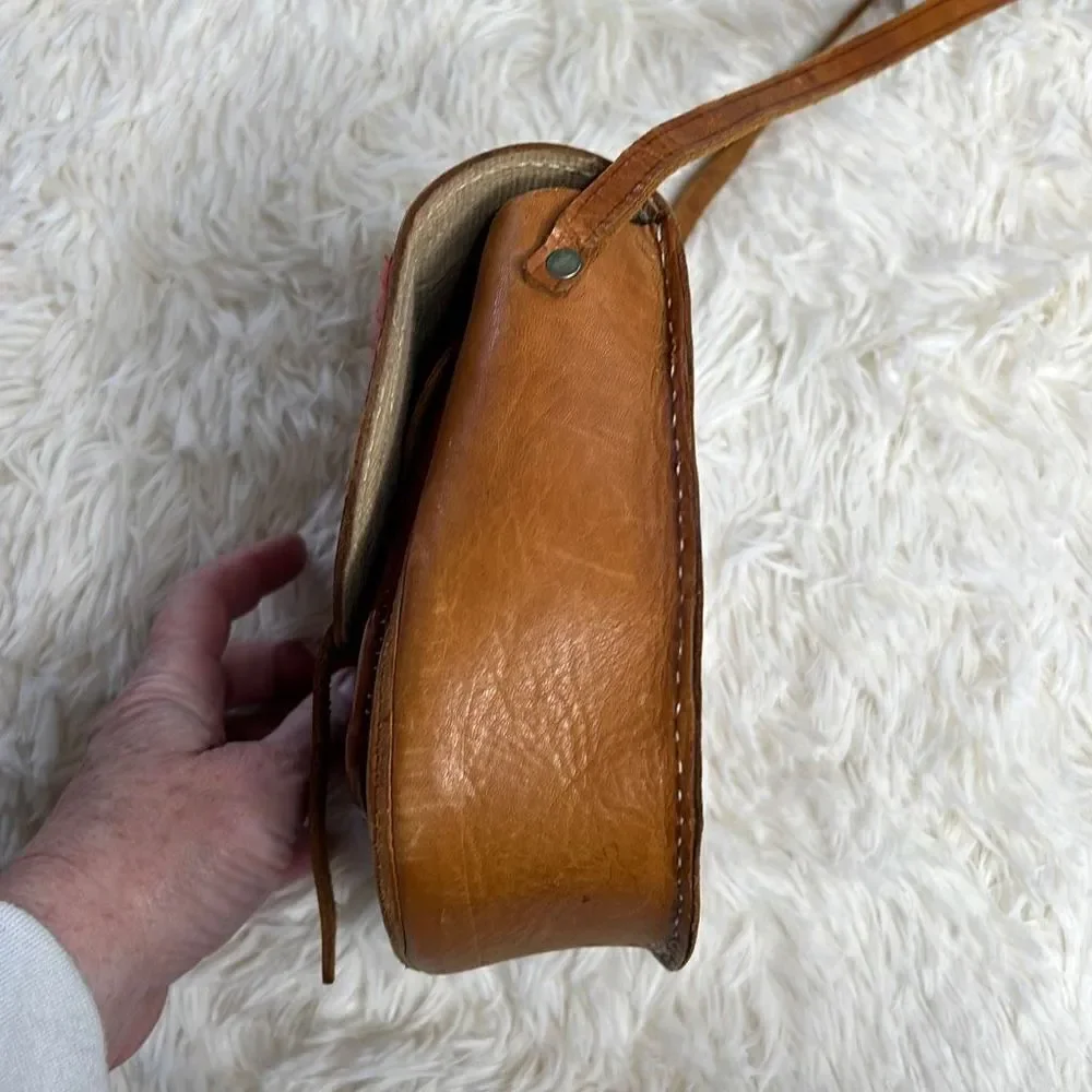 Vintage Women's Brown Boho Leather Western Sling Crossbody Bag